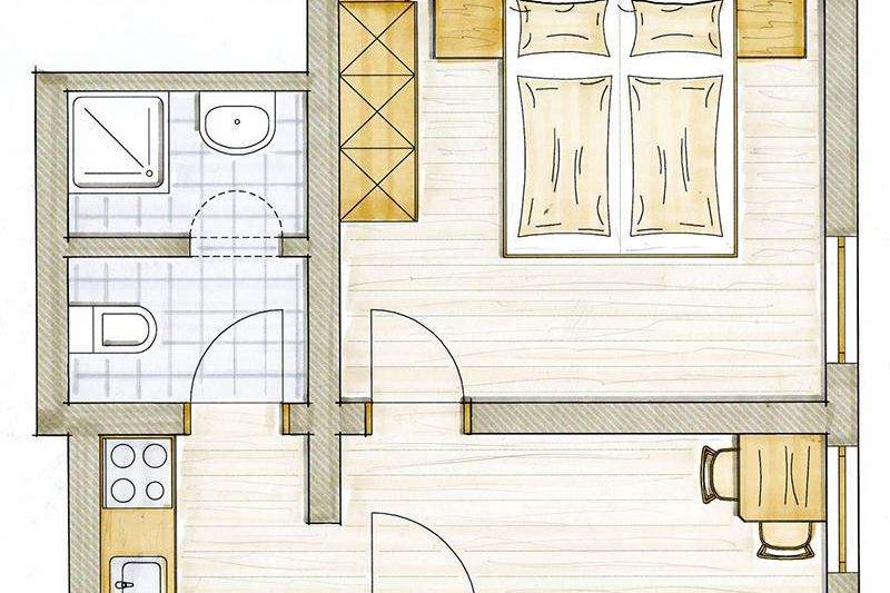 Grundriss von Appartement B im Gästehaus Gmünderklause