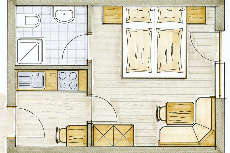 Grundriss von Appartement A im Gästehaus Gmünderklause
