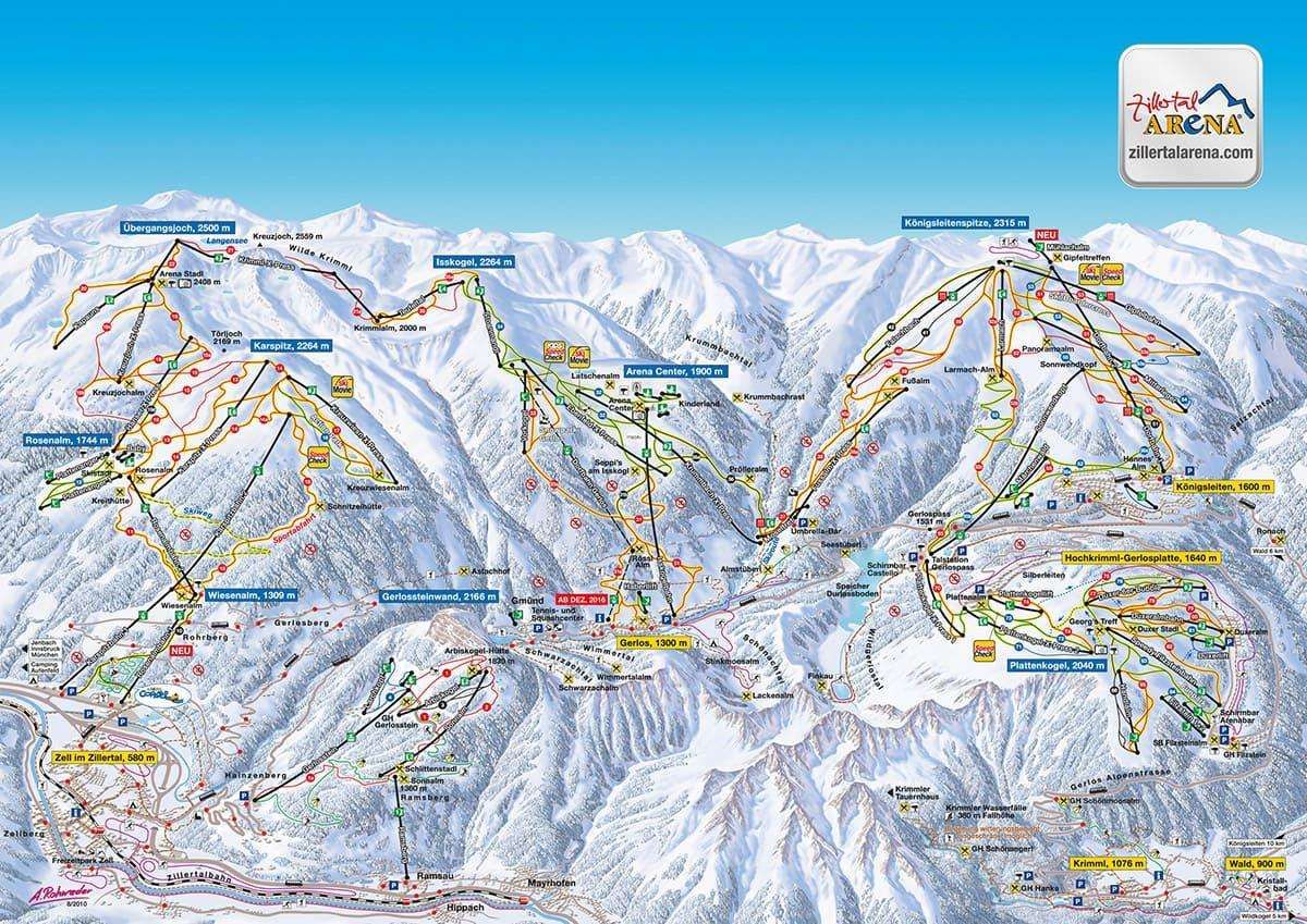 Winterpanorama Karte von der Zillertal Arena