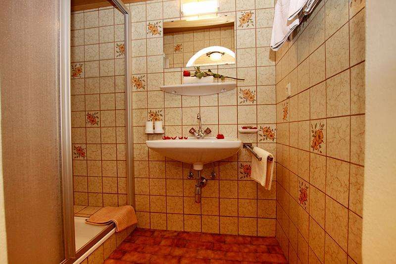 Badezimmer mit Dusche im Appartement B im Gästehaus Gmünderklause im Zillertal